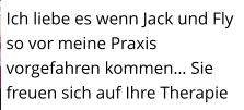 Ich liebe es wenn Jack und Fly so vor meine Praxis vorgefahren kommen… Sie freuen sich auf Ihre Therapie